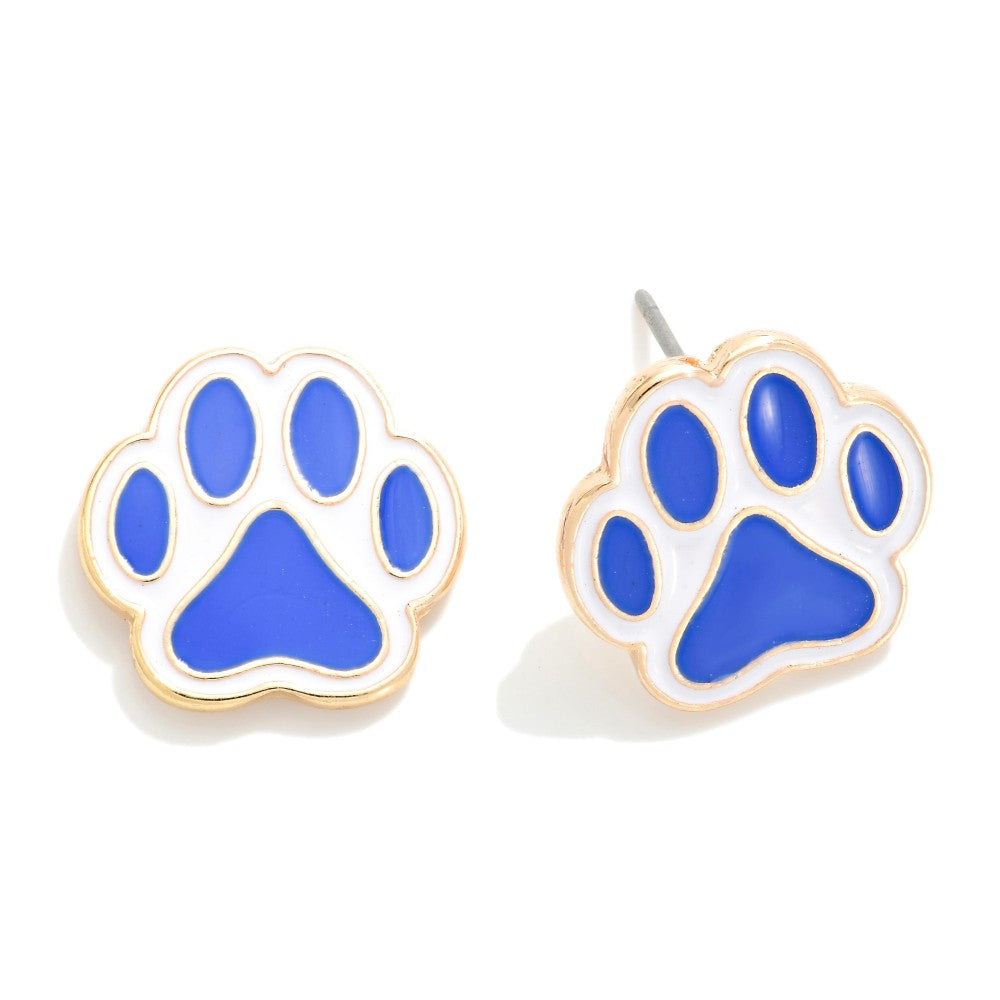 Painted Metal Paw Print Stud Earrings