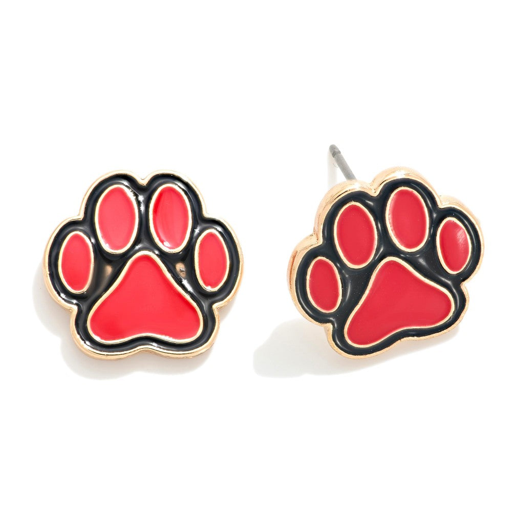 Painted Metal Paw Print Stud Earrings