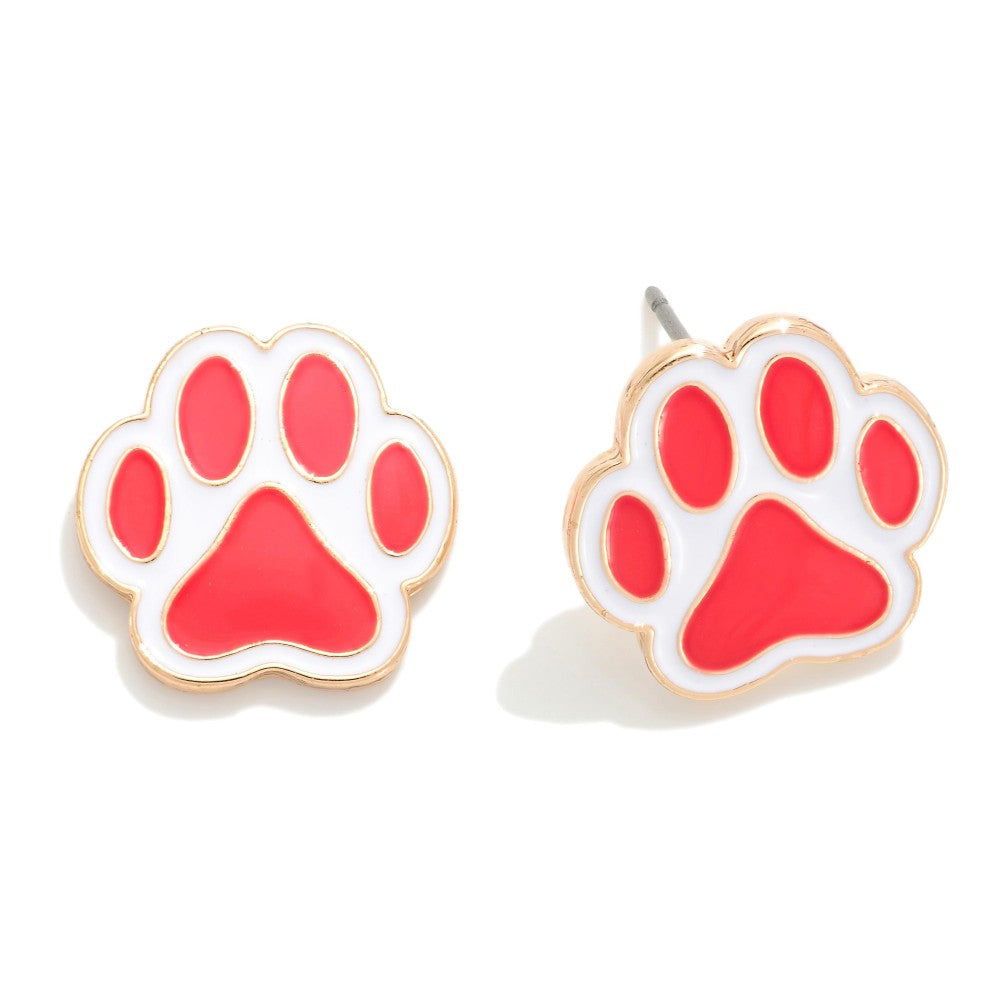 Painted Metal Paw Print Stud Earrings