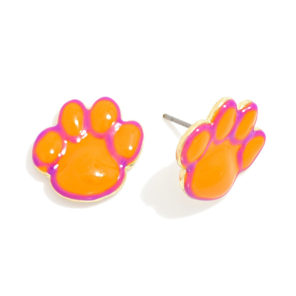 Painted Metal Paw Print Stud Earrings