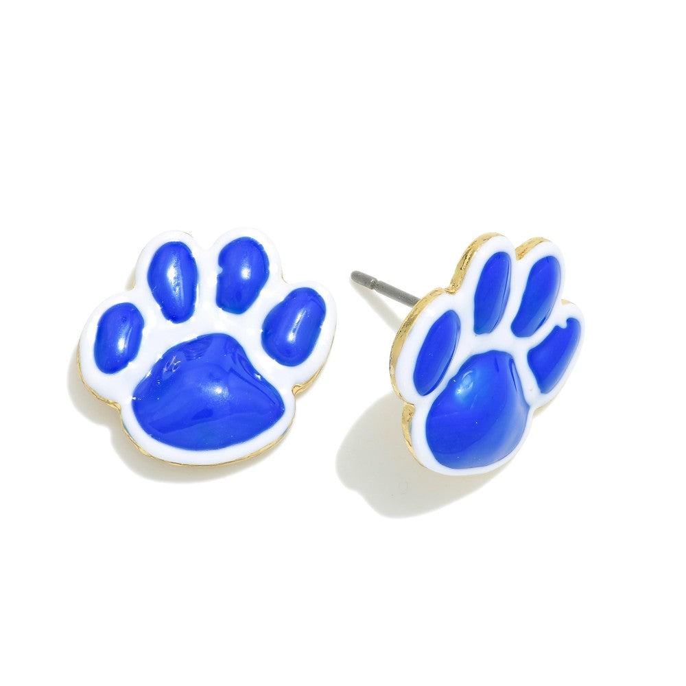Painted Metal Paw Print Stud Earrings