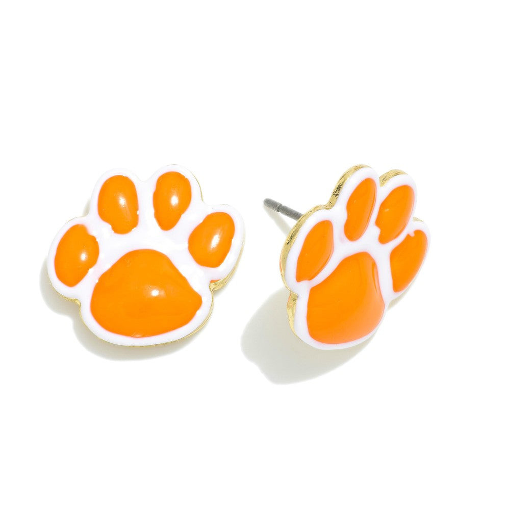 Painted Metal Paw Print Stud Earrings