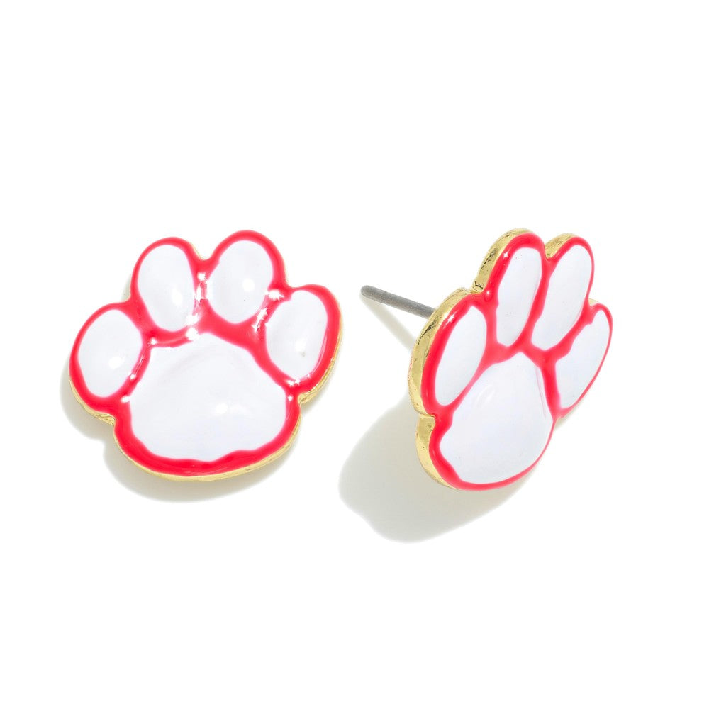 Painted Metal Paw Print Stud Earrings