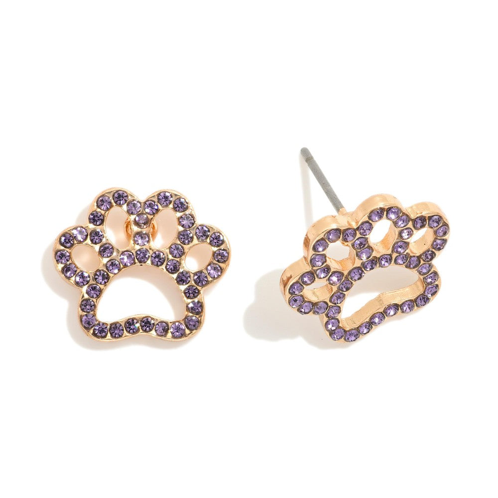 Rhinestone Studded Hollow Paw Print Stud Earrings