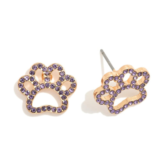 Rhinestone Studded Hollow Paw Print Stud Earrings