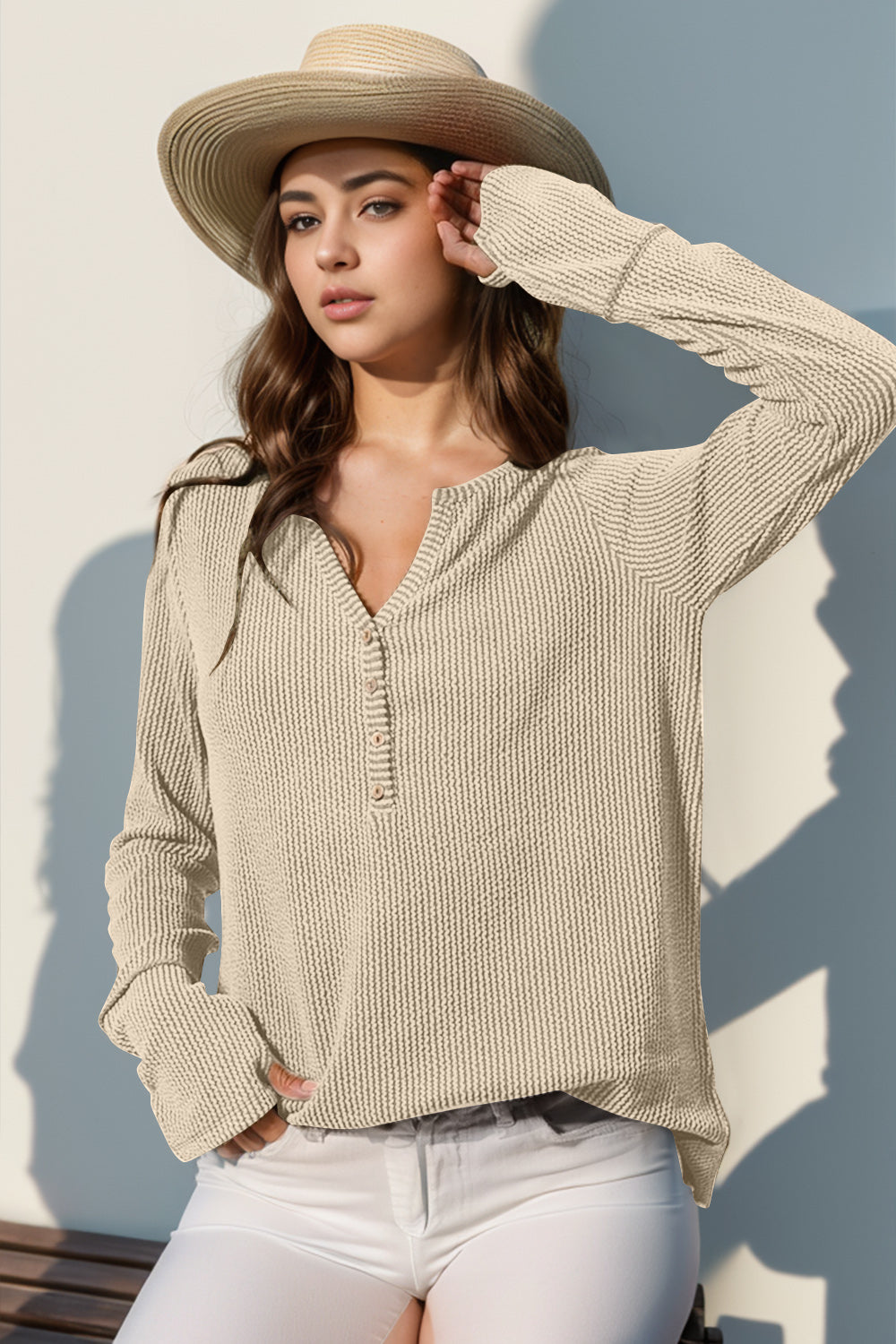 DOORBUSTER Double Take Full Size Notched Thumbhole Long Sleeve T-Shirt