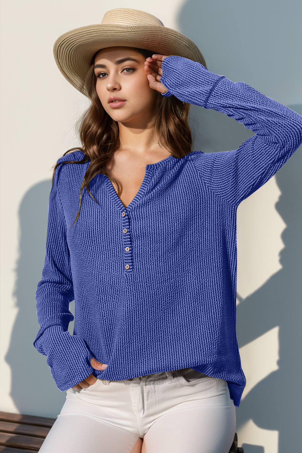DOORBUSTER Double Take Full Size Notched Thumbhole Long Sleeve T-Shirt