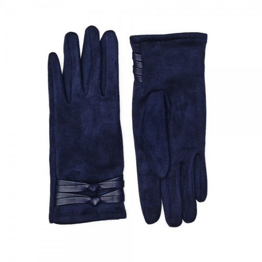 4 Colors - Faux Suede Gloves with Vegan Leather Knotted Strap Detail