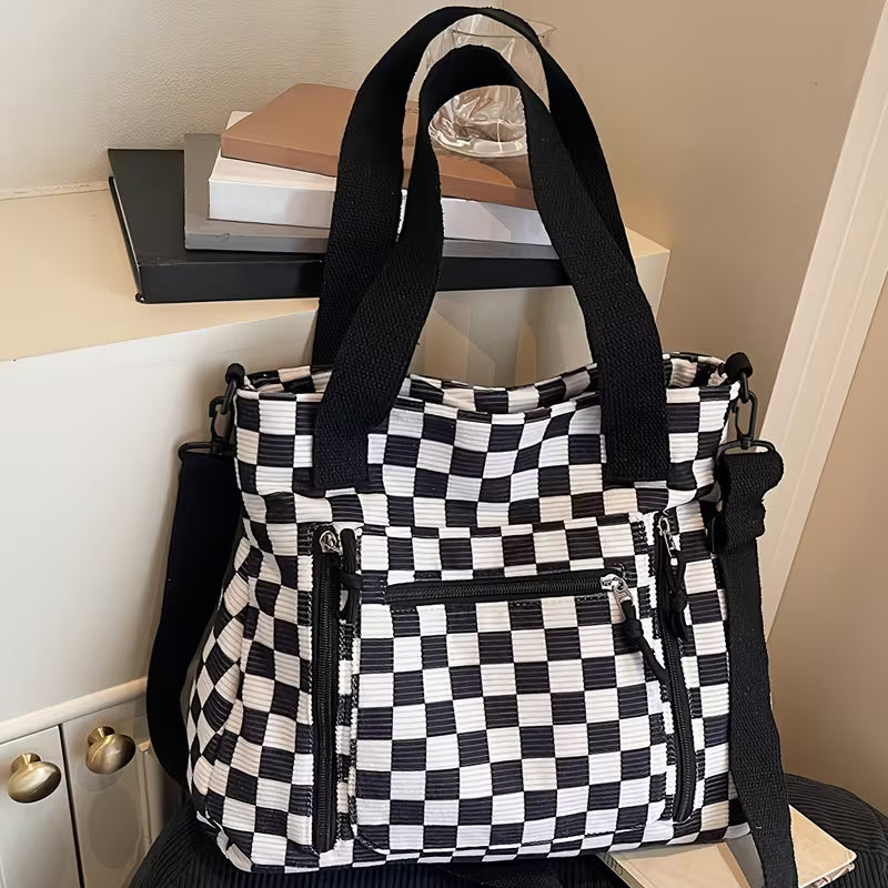 Checkered Crossbody Tote Bag - 4 Colors