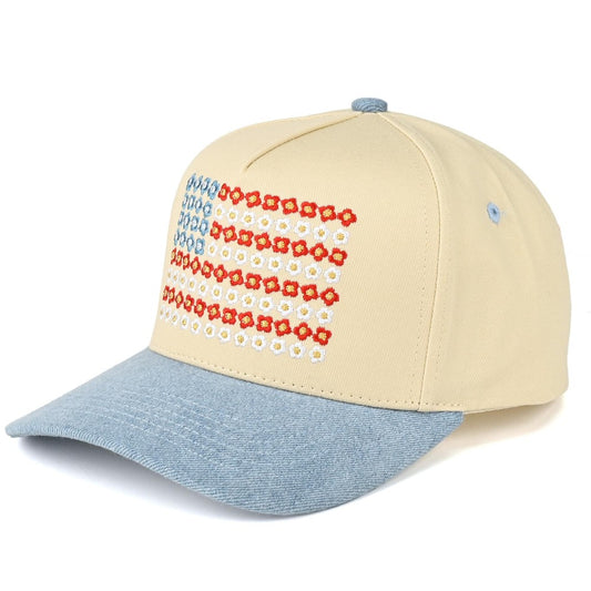 C.C TCM0090 Two Tone Canvas Embroidered Flower Flag Baseball Cap