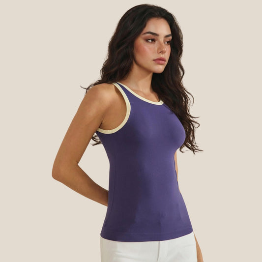 Reversible High Neck Two Tone Tank Top - Midnight Blue