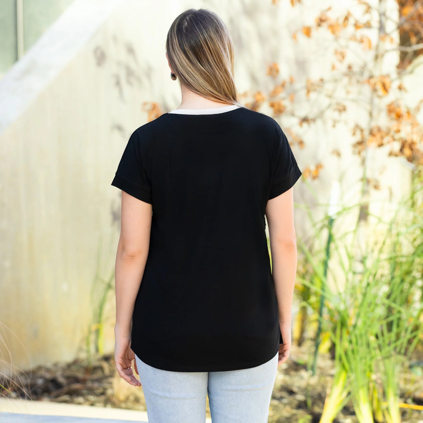 Sunshine & Redeo Striped Sequin Half Sleeve Top - Black