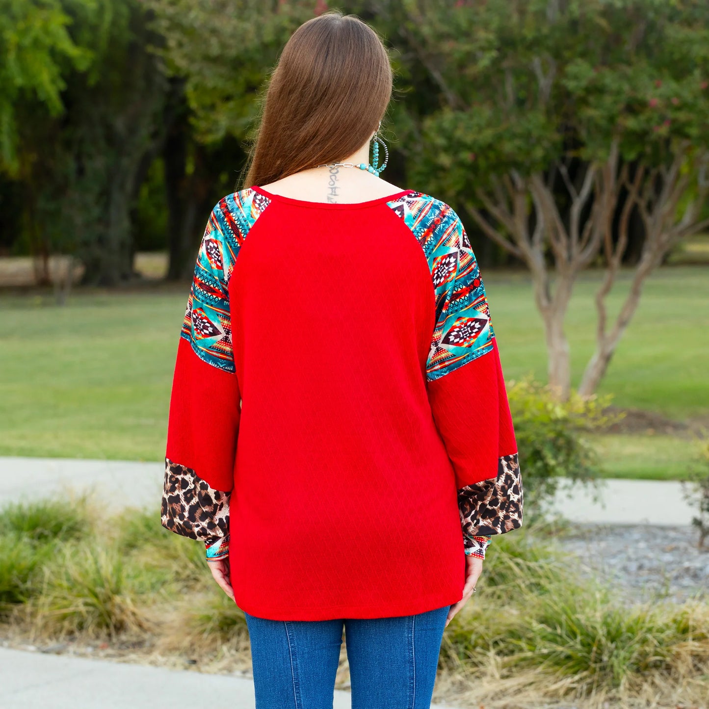Leopard Geometric Print Long Sleeve Top