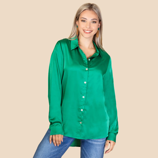 Sunshine & Redeo Green Silk Long Sleeve Top