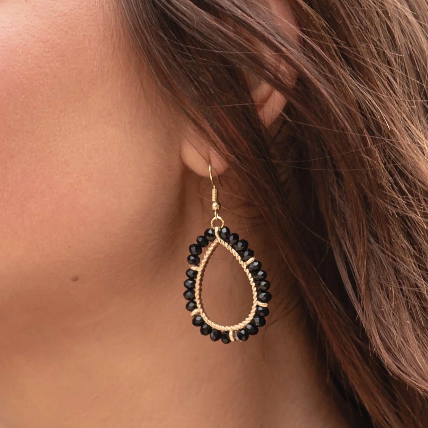 Free For All Friday Beaded Hoop Earrings - Black