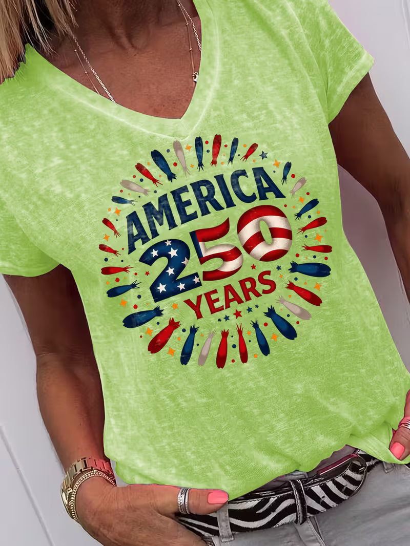 Women's 250 Years V-neck Vinyl Graphic T-Shirt