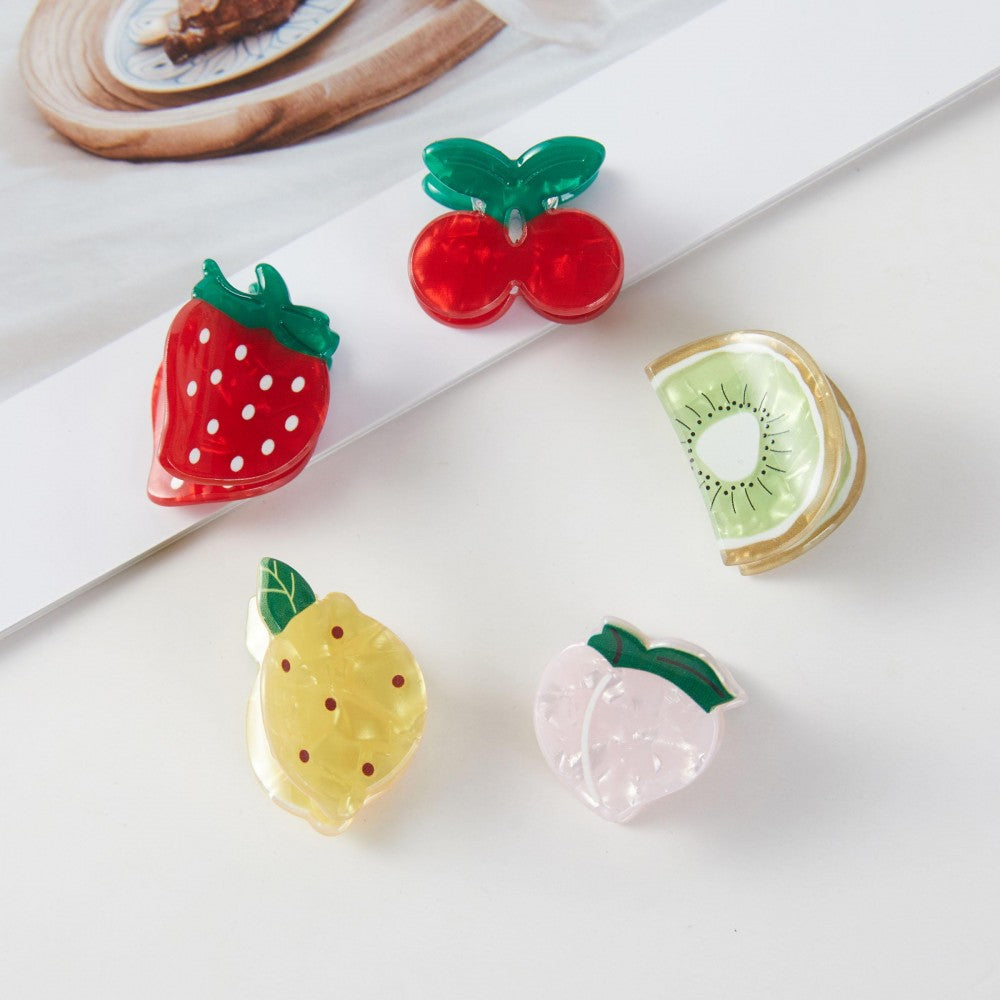 Set Of Five Fruit Acetate Claw Hair Clips