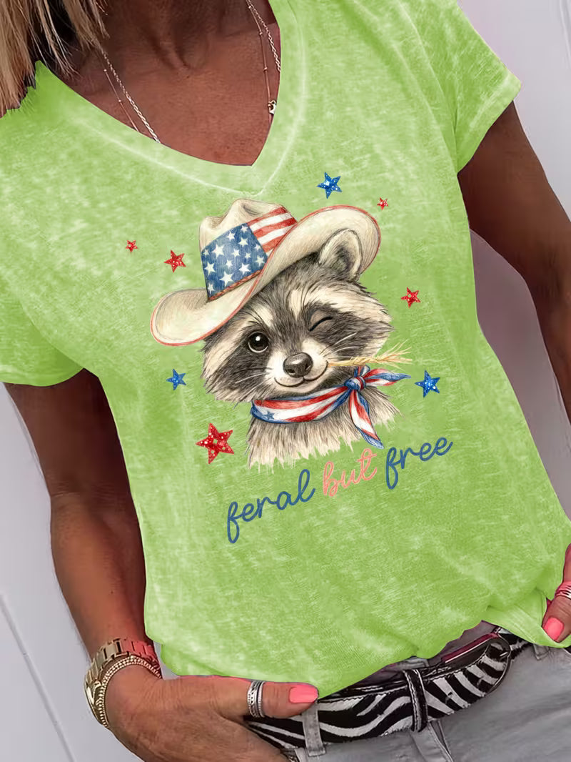 Women's Feral But Free V-neck Vinyl Graphic T-Shirt