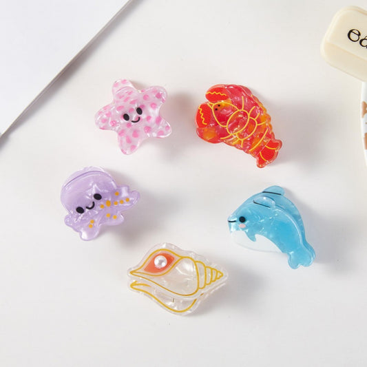 Set Of Five Sea Animal Acetate Claw Hair Clips
