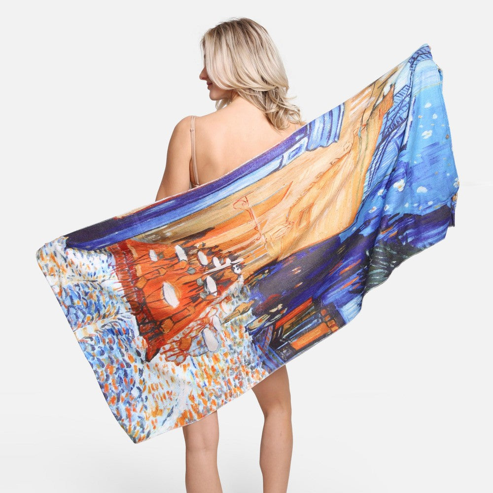 Two-in-One "The Cafe Terrace on the Place du Forum" Tote Bag that Unfolds Into a Beach Towel