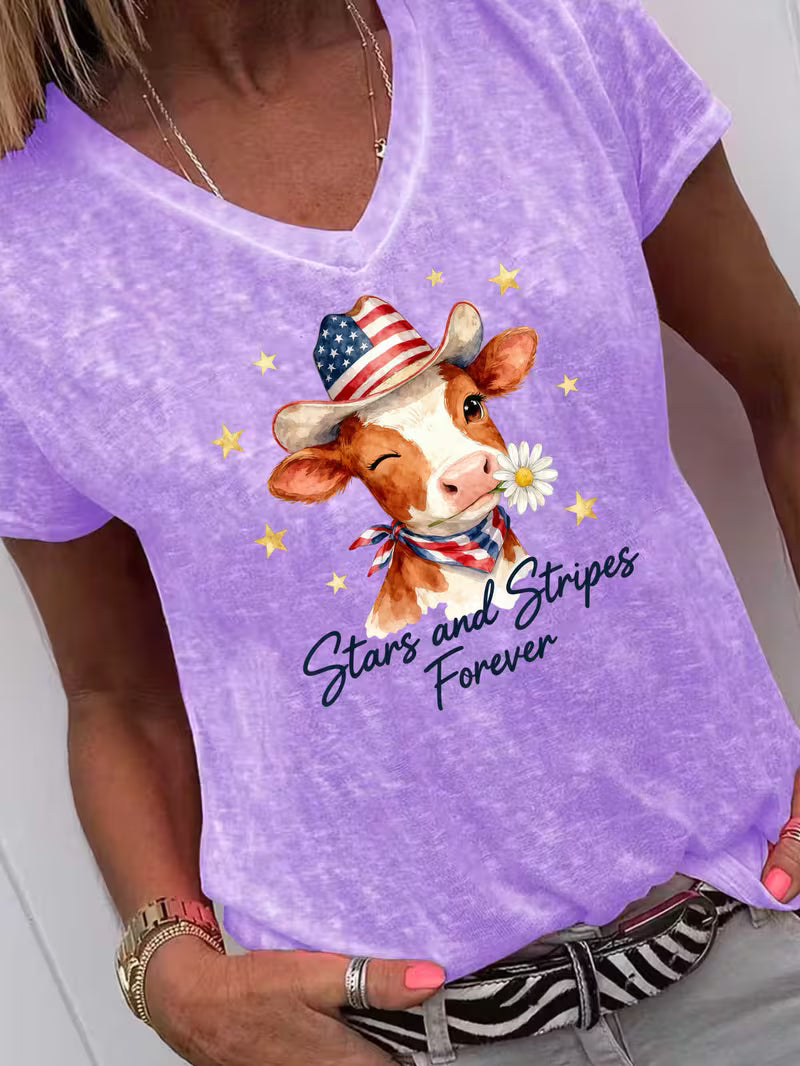 Women's Stars & Stipes Forever V-neck Vinyl Graphic T-Shirt