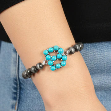 DOORBUSTER Squash Blossom Initial Bracelet - Turquoise & Silver