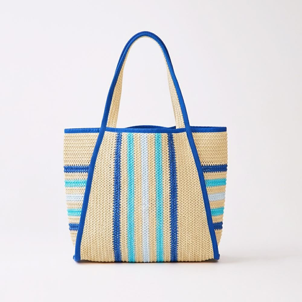 Straw Tote Bag With Multi Color Stripes