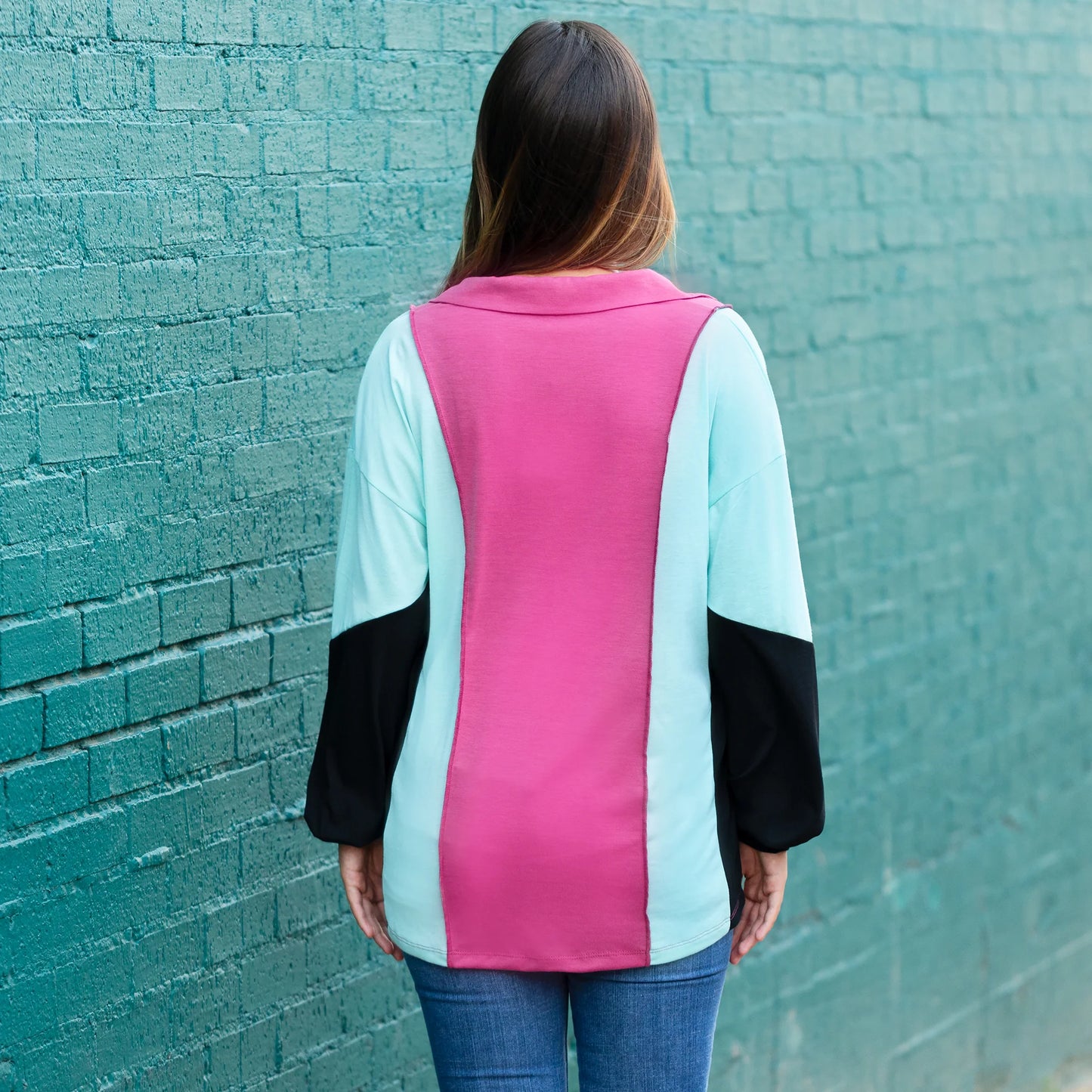Sunshine & Redeo V Neck Color Block Long Sleeve Top