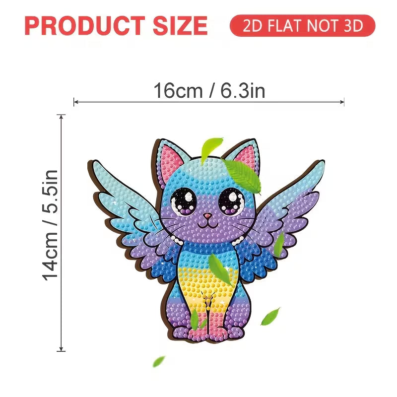 Preorder Wooden Cat with Wings Diamond Art Phone Stand