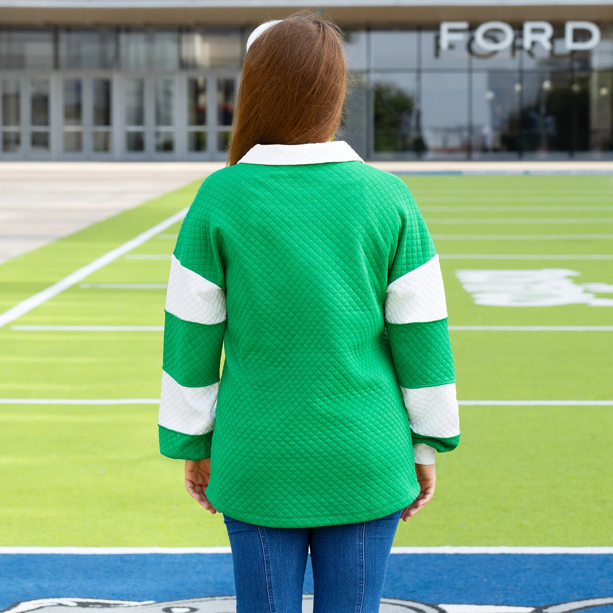 Sunshine & Rodeo Game Day Quilted Long Sleeve Top - Green