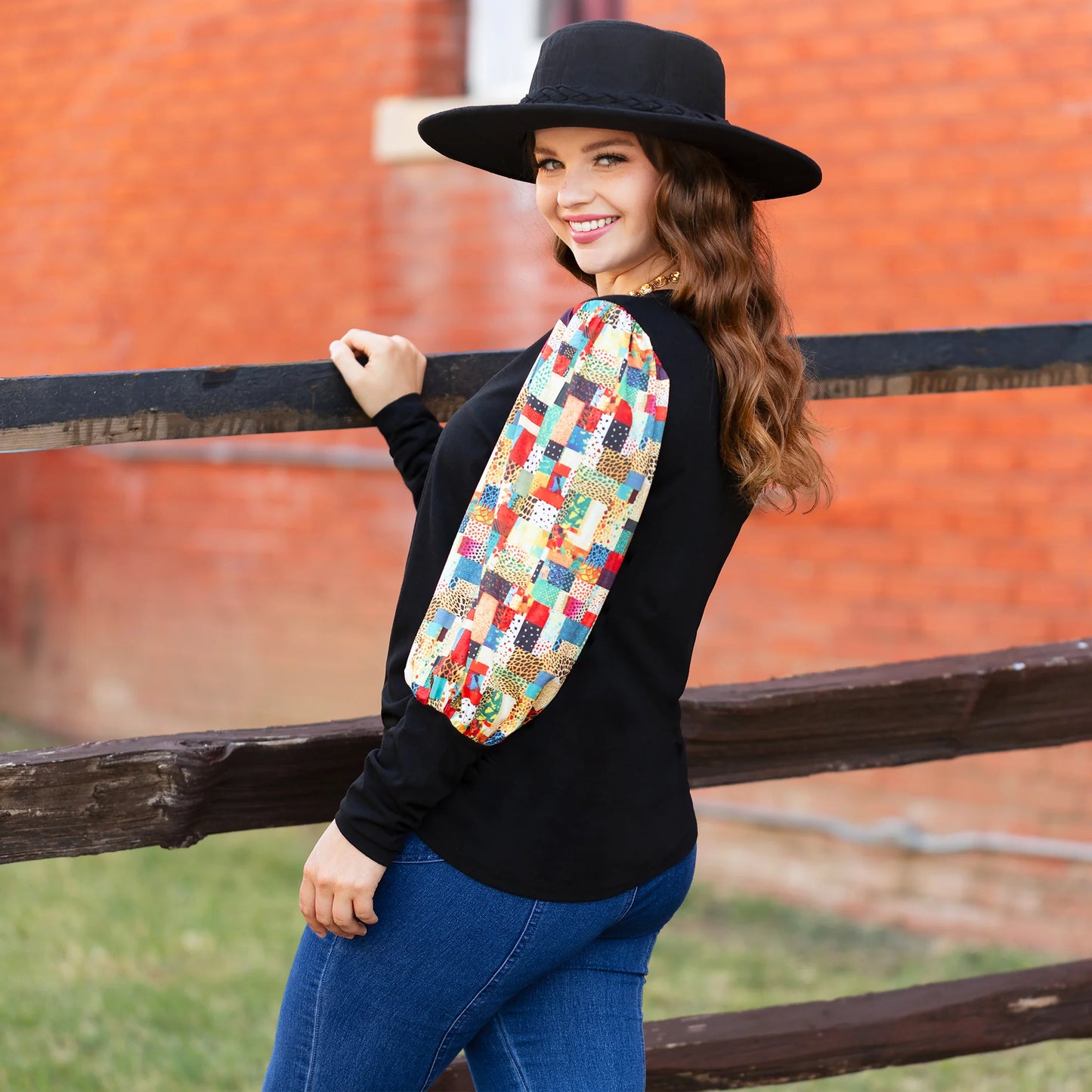 Sunshine & Redeo Leopard Patchwork Print Long Sleeve Top
