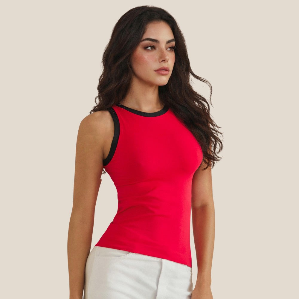 Reversible High Neck Two Tone Tank Top - Red
