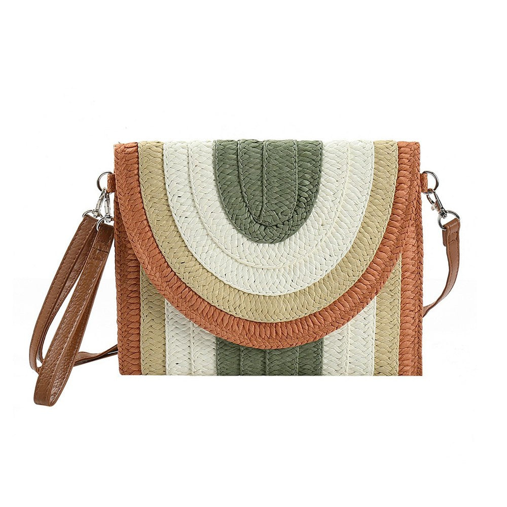 Mutli-Colored Straw Striped Straw Clutch & Crossbody Bag