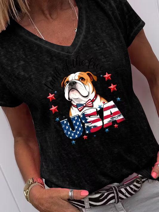 Women's USA Bulldog V-neck Vinyl Graphic T-Shirt