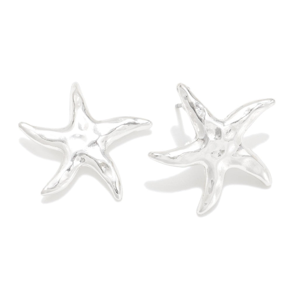 Hammered Metal Starfish Stud Earrings