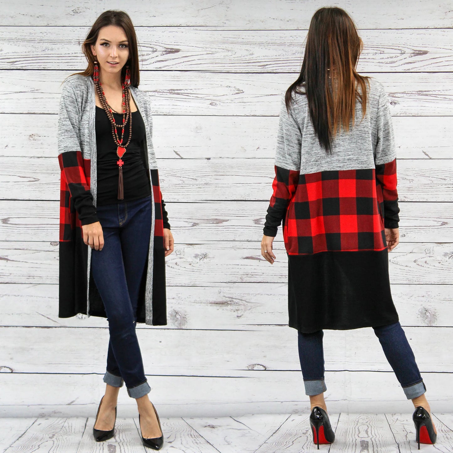 Buffalo Plaid Cardigan With Pockets