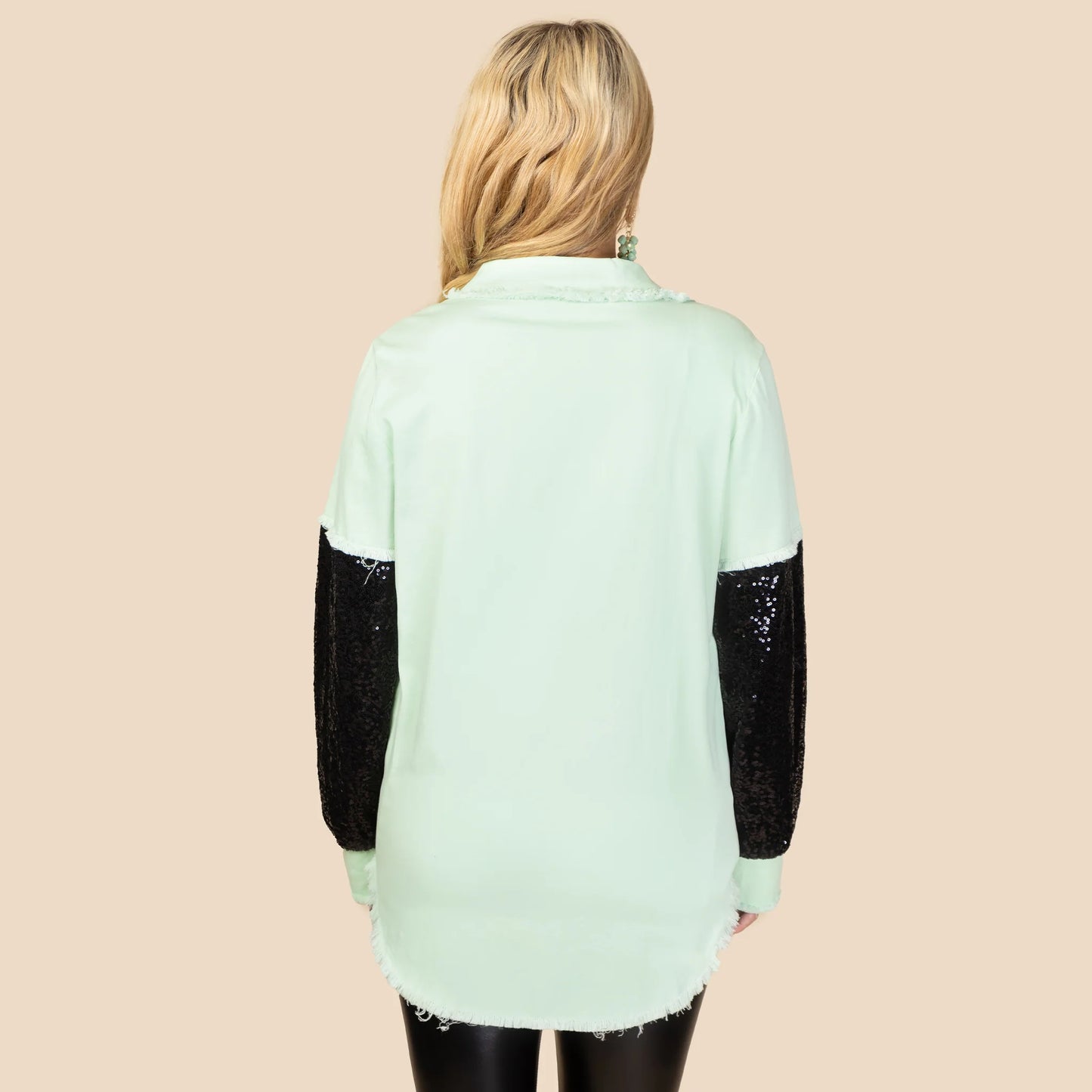 Shacket with Sequin Sleeves - Mint