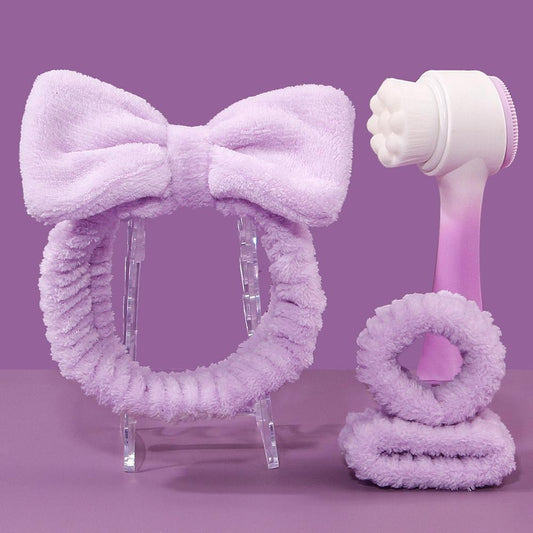 Terry Cloth Headband & Wristbands With Facial Cleanser