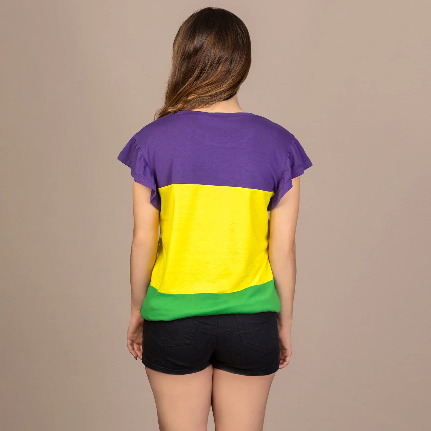 Mardi Gras Color Block Top with Butterfly Sleeves