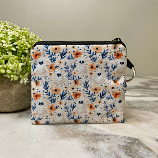 Halloween Floral Ghost - Mini Coin Purse Keyring