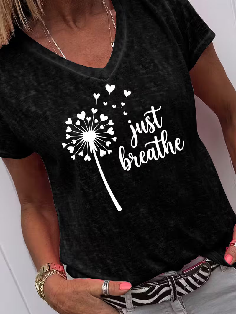 Women's Just Breathe V-neck Vinyl Graphic T-Shirt