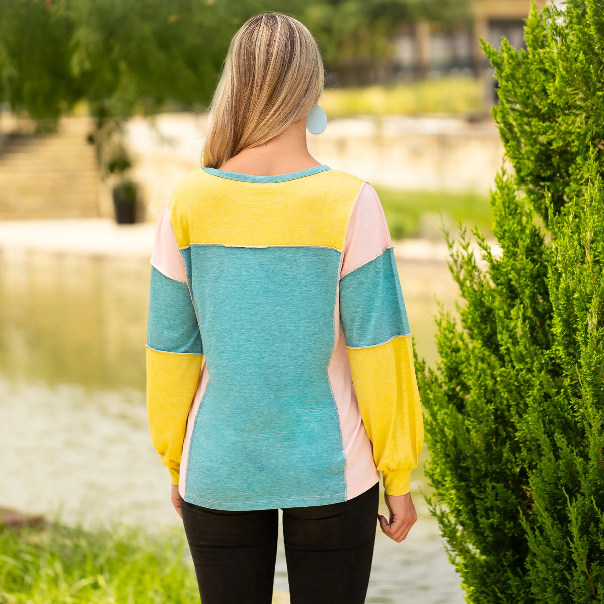 Sunshine & Rodeo Multi Color Block Long Sleeve Top - Blue