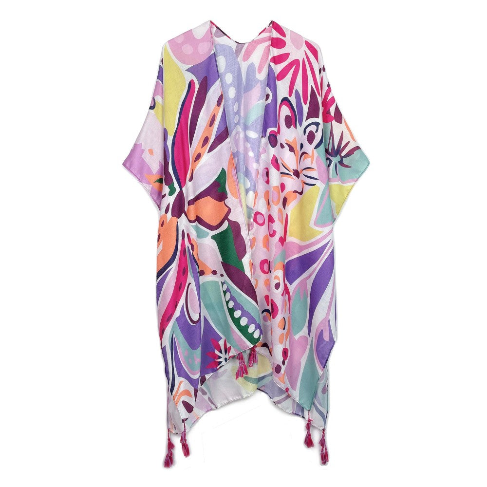 Do Everything In Love Tropical Floral Print Kimono With Tassel Details