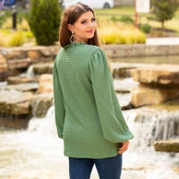 Sunshine & Rodeo V-Neck Textured Long Sleeve Top - Pistachio