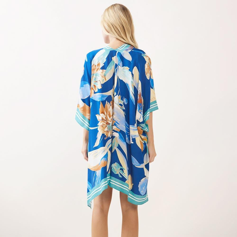 Floral & Stripe Print Kimono