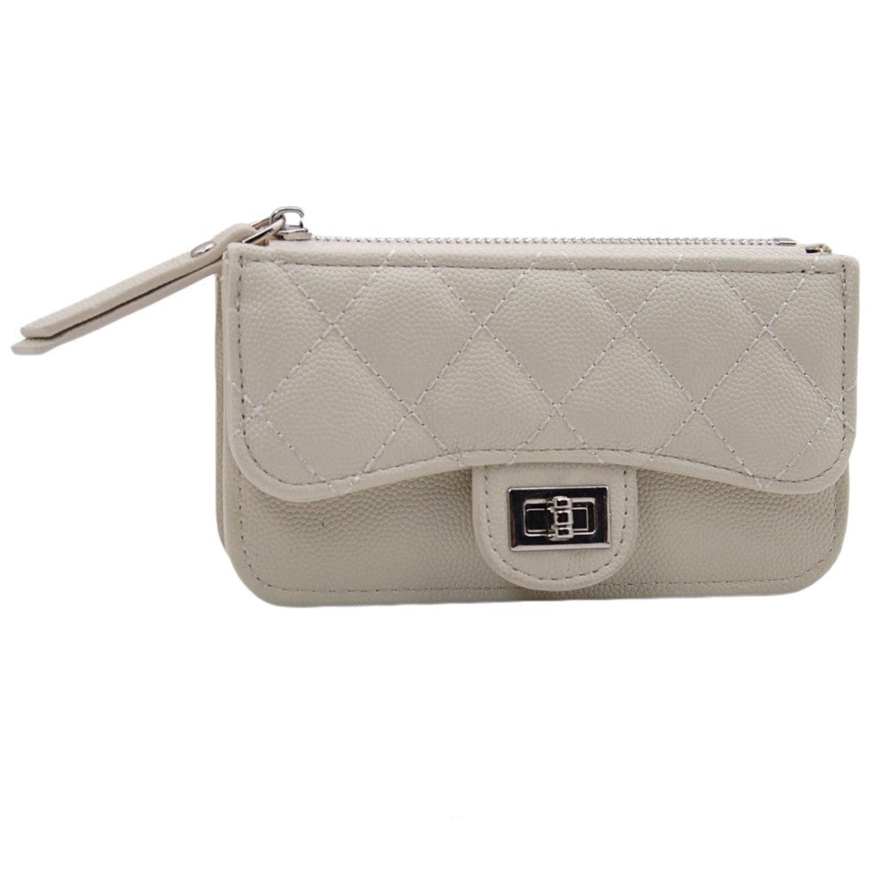 Quilted Vegan Leather Wallet With Turn Lock Closure