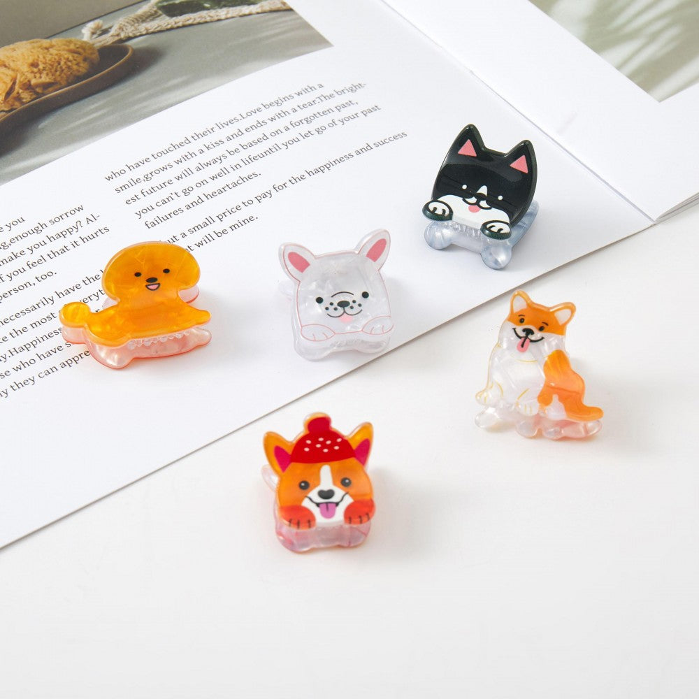 Set Of Five Mini Dog Acetate Claw Hair Clips