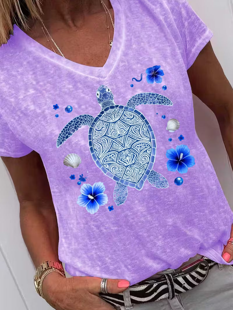 Women's Turtle V-neck Vinyl Graphic T-Shirt