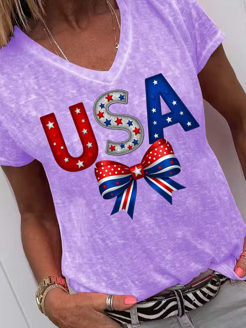Women's USA V-neck Vinyl Graphic T-Shirt