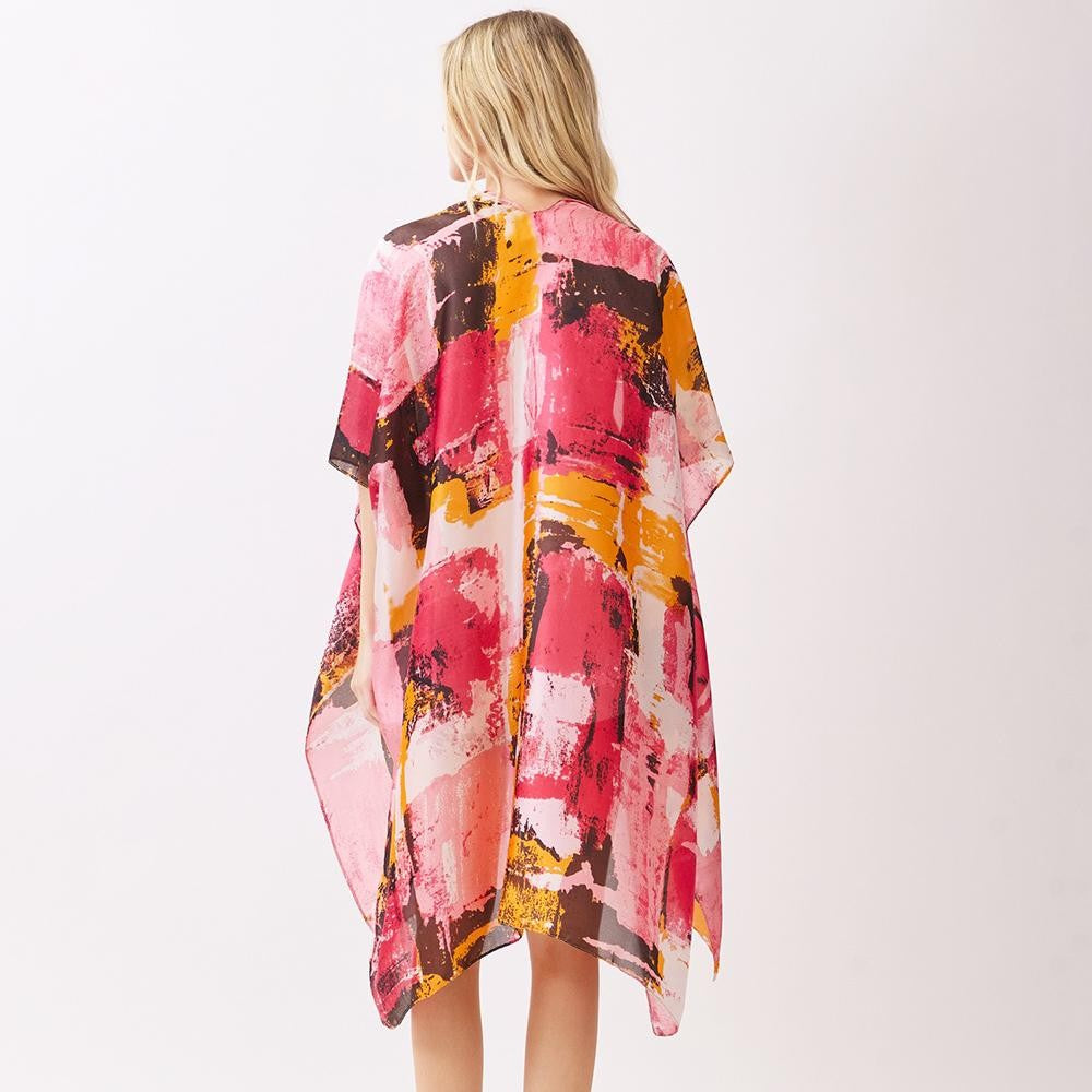 Abstract Modern Art-Inspired Print Kimono - Pink